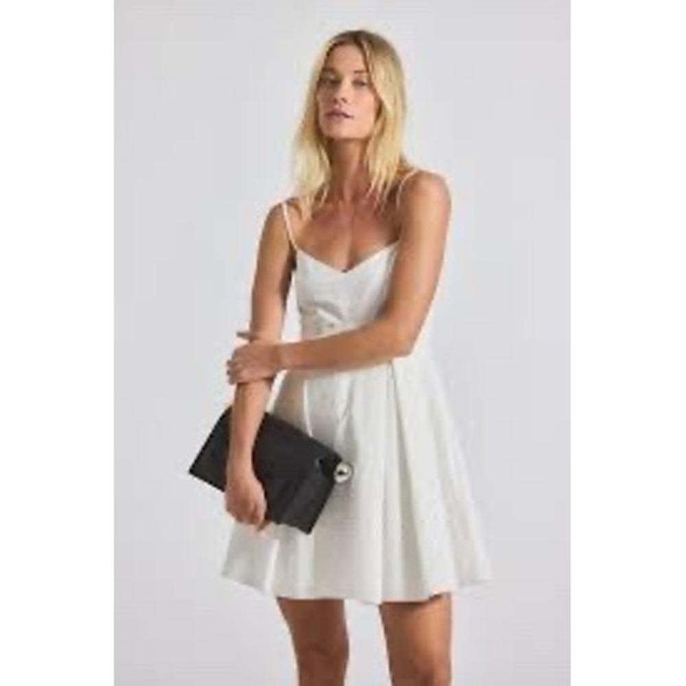 10 Crosby Derek Lam Eton Poplin Eyelet Pleated Mini Dress Size 10 White NWT